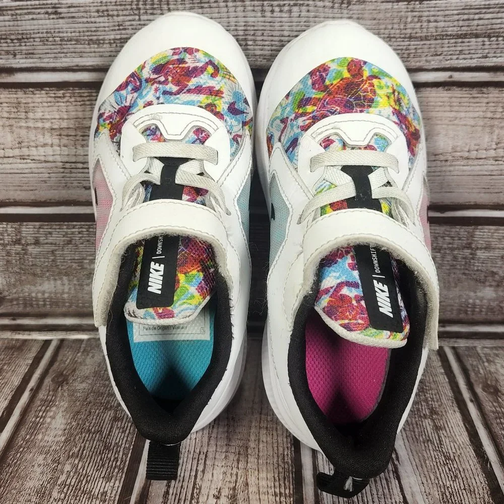 NIKE DOWNSHIFTER 10 Kids Youth Girl's 9C Fabel Fire White Pink Shoes Sneakers - Picture 7 of 9